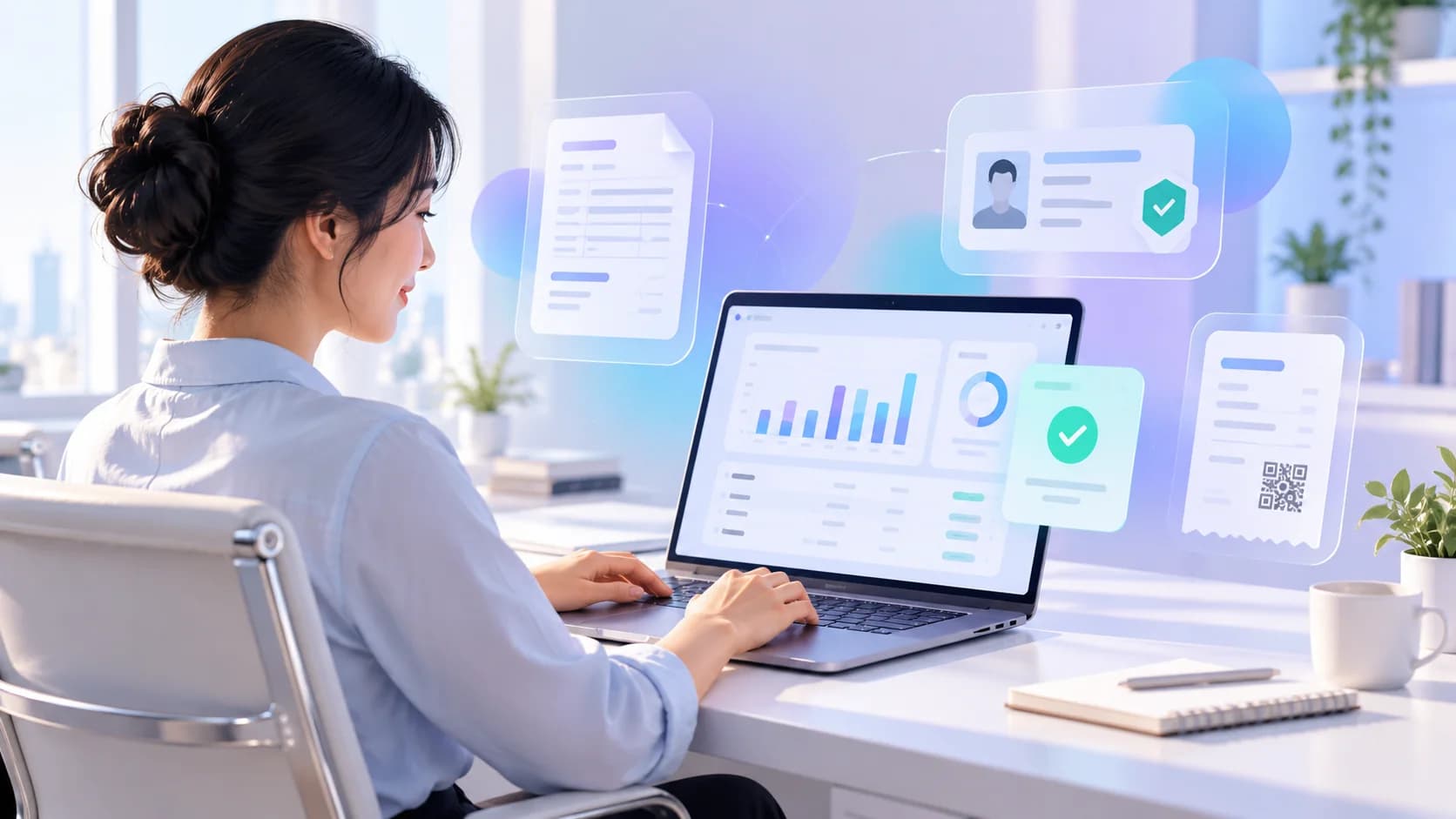 Staf finance memantau dashboard pajak TAXLINK di laptop